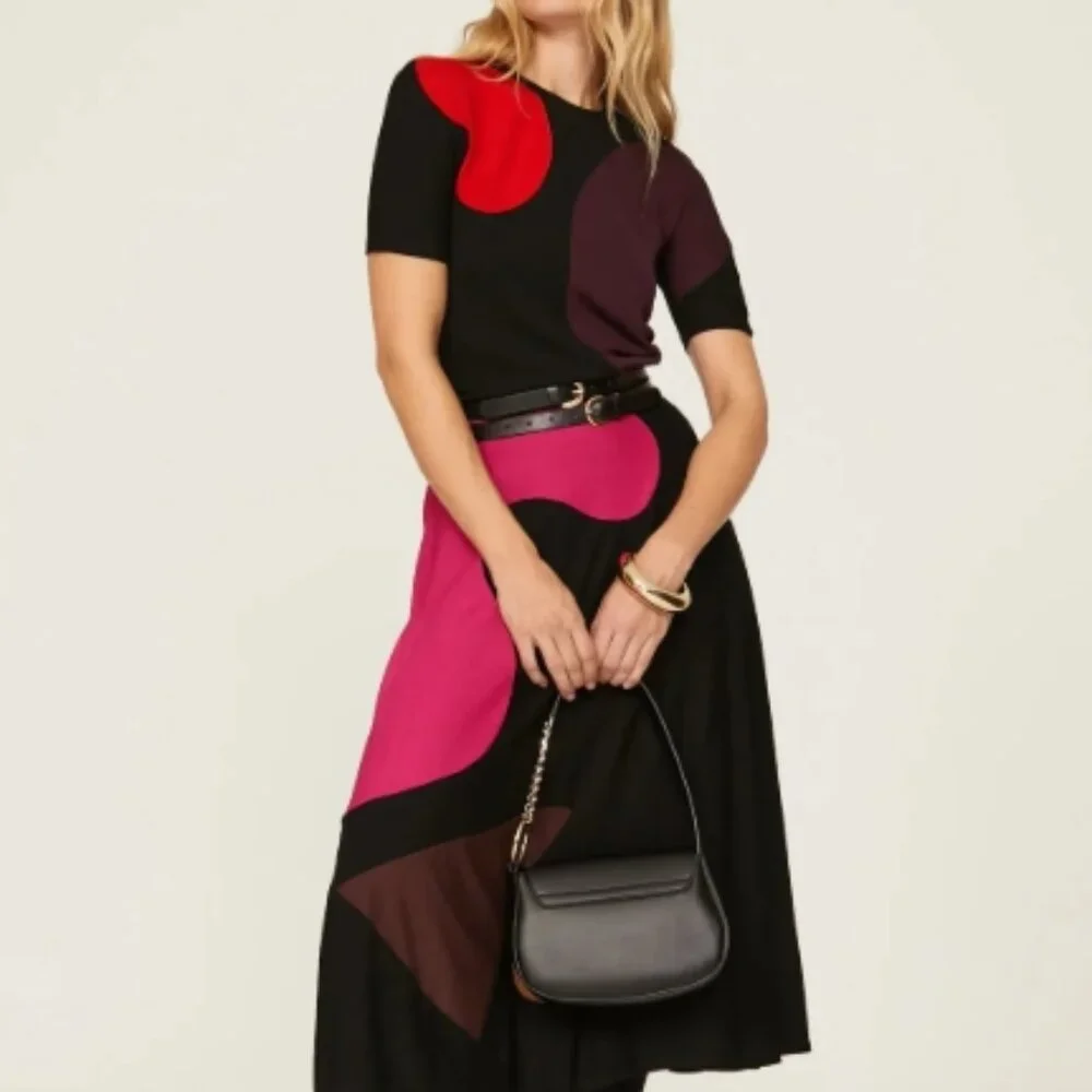 Tory Burch  Colorblock Knit Midi Skirt in Black XS $ 998